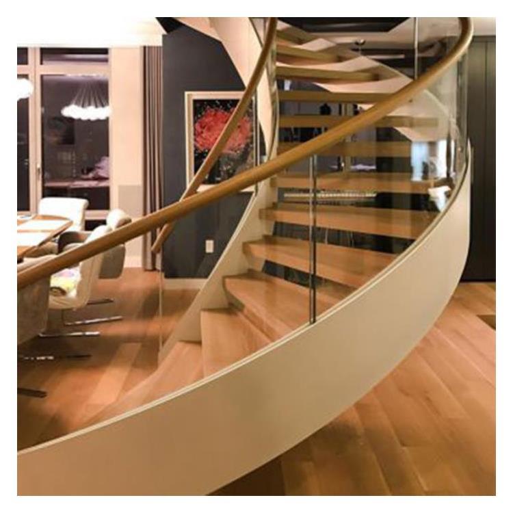 Escada espiral interna de design moderno de alta qualidade, escada espiral de aço, degraus de escada de carvalho, escada curvada de vidro
