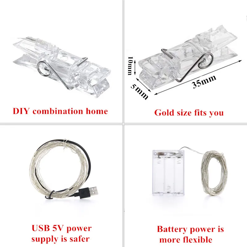 LED ストリングライトフォトクリップ USB 屋外電池式ガーランドクリスマス装飾ホリデーパーティー結婚式クリスマスフェアリーライト