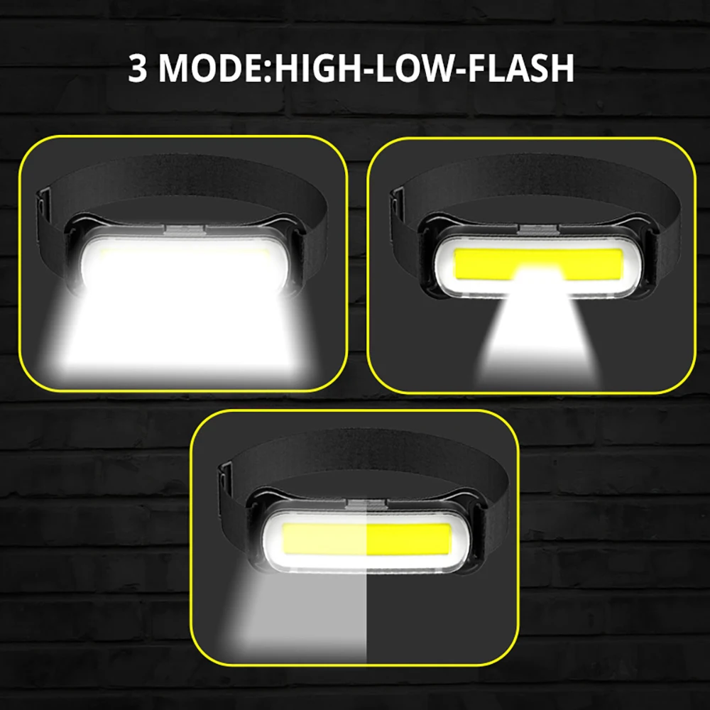USB wiederaufladbare LED-Stirnlampe, 3 Modi, Angeln, Camping, Laterne, wasserdicht, Mini-Scheinwerfer, tragbares Flutlicht, COB-Stirnlampe
