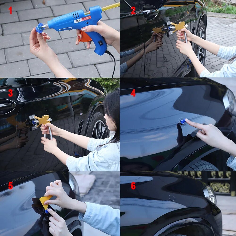 Ferramentas de reparo de amassados sem pintura, kit de reparo de amassados para carroceria de carro, extrator de amassados com cola, remoção de abas