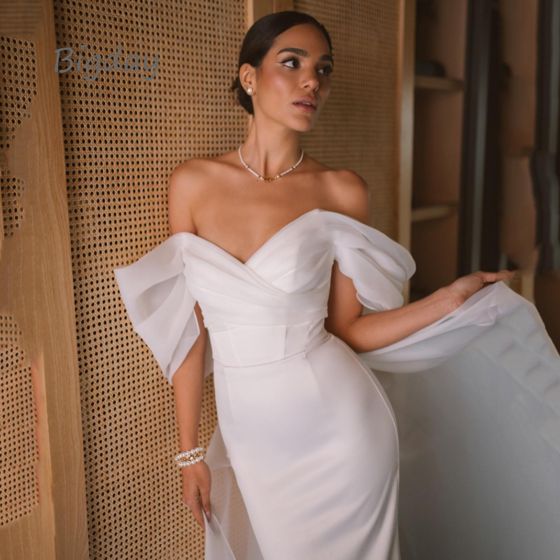 Elegante Schatz Meerjungfrau Hochzeit Kleid Frauen Weiß Weg Von Der Schulter Open Back Brautkleid Zug Vestidos De Novia Angepasst