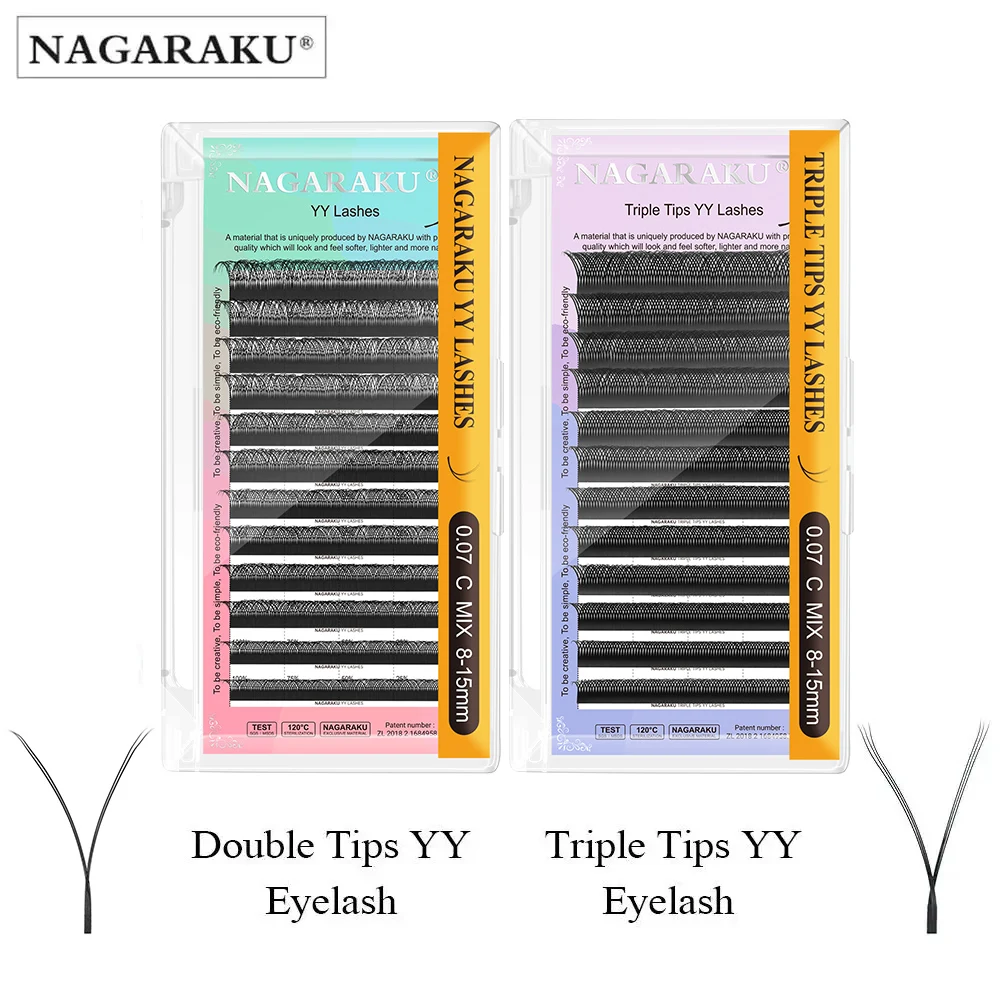 NAGARAKU YY Forma Estensioni ciglia doppie e triple punte Tessuti a mano Rete a rete per trucco intrecciata naturale morbida premium