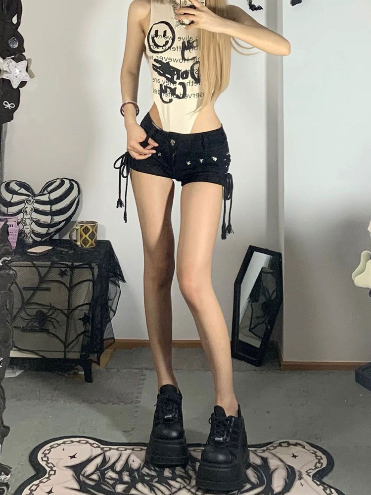 반바지 여성 스키니 창의력 레이스 업 인기 streetwear 일일 성격 학생 휴일 패션 섹시한 미국 복고풍 레저