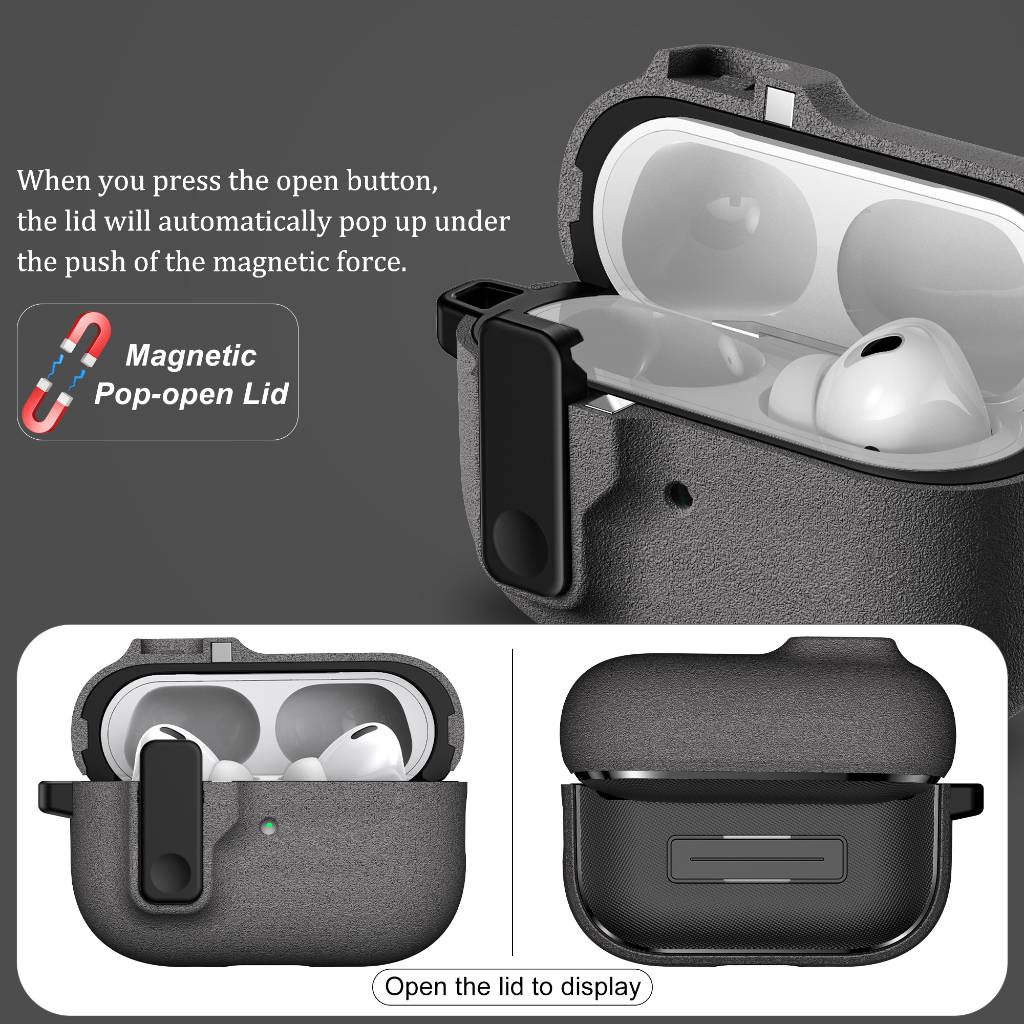 Schutzhülle für Airpods Pro 2, Drucktastenschalter, magnetischer Pop-open-Deckel für Airpods Pro 2. Generation