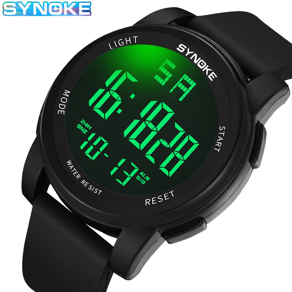 Synoke男性用アウトドアスポーツ多機能防水5bar耐衝撃性大画面ディスプレイ発光デジタル男性用ファッション