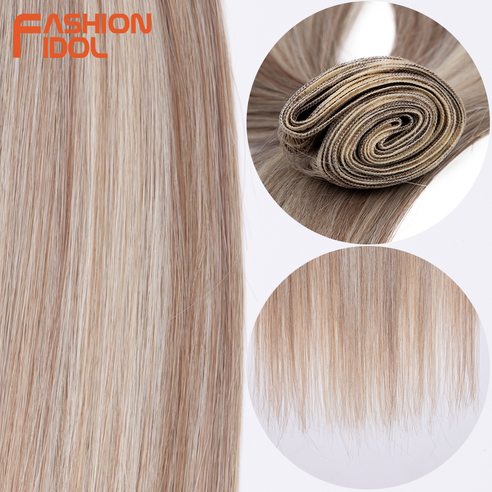 FASHION IDOL 26-дюймовые прямые волосы Yaki для наращивания волос Салонные синтетические пучки волос Высокотемпературное волокно Ombre Светлые накладные волосы