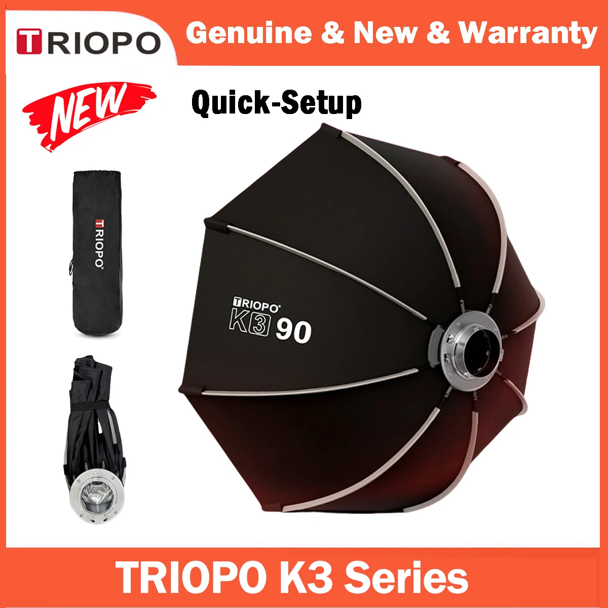 TRIOPO K3 Series montaje Bowens de Softbox Octagonal de configuración rápida para Sokani X100 X60 Mini Aputure 300c 200xS Godox, luz LED para vídeo, serie KH