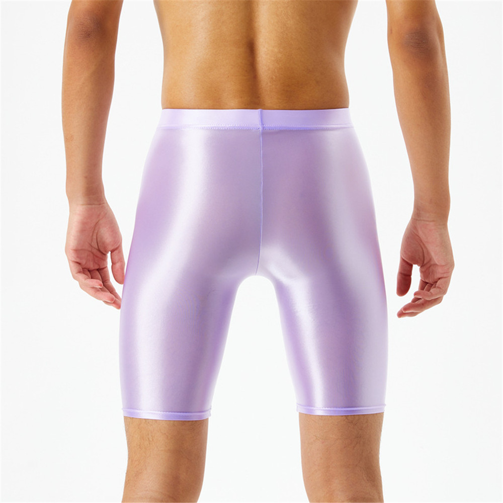 Männer Öl Glänzende Shorts gym Shapewear Eis Seide Hohe Elastische Sexy Boxer Enge Form U Beutel Mantel Mann Shorts Glatte Candy Farbe