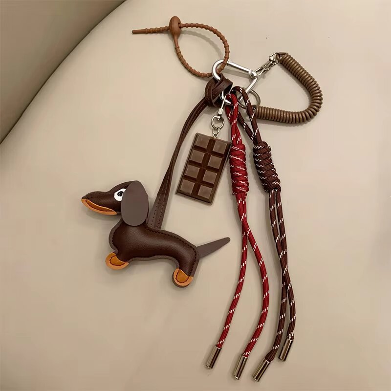 Saco de corda trançada pingente para sacos femininos náilon tecido de alta qualidade chaveiro pingente retro dachshund pingente saco acessórios