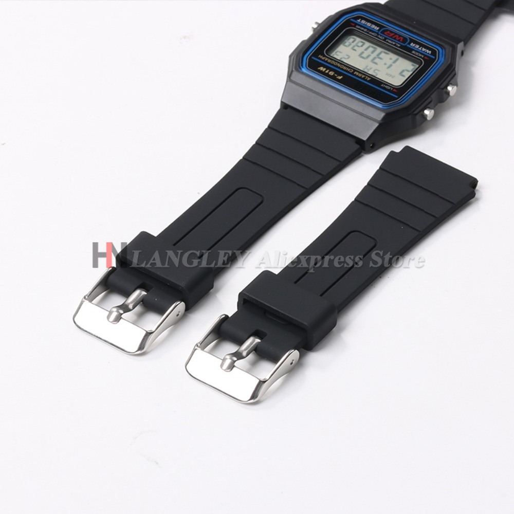 Correa de silicona para reloj Casio W800H, pulsera de goma suave negra para SGW400 F91W F84 F105/108/A158/168 AE1200/1300 de 18mm