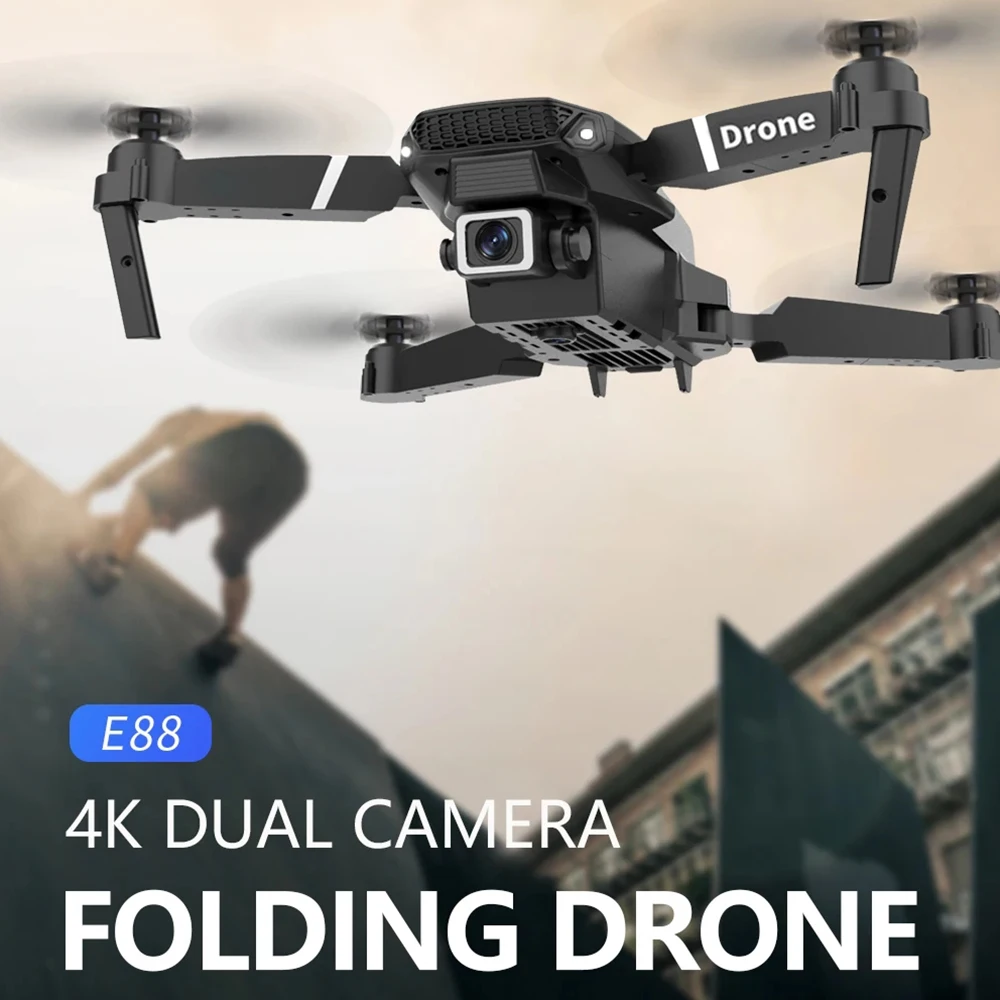 Drone profissional e88 4k grande angular hd 1080p câmera wifi fpv altura segurar dobrável rc drone quadrotor helicóptero brinquedos das crianças
