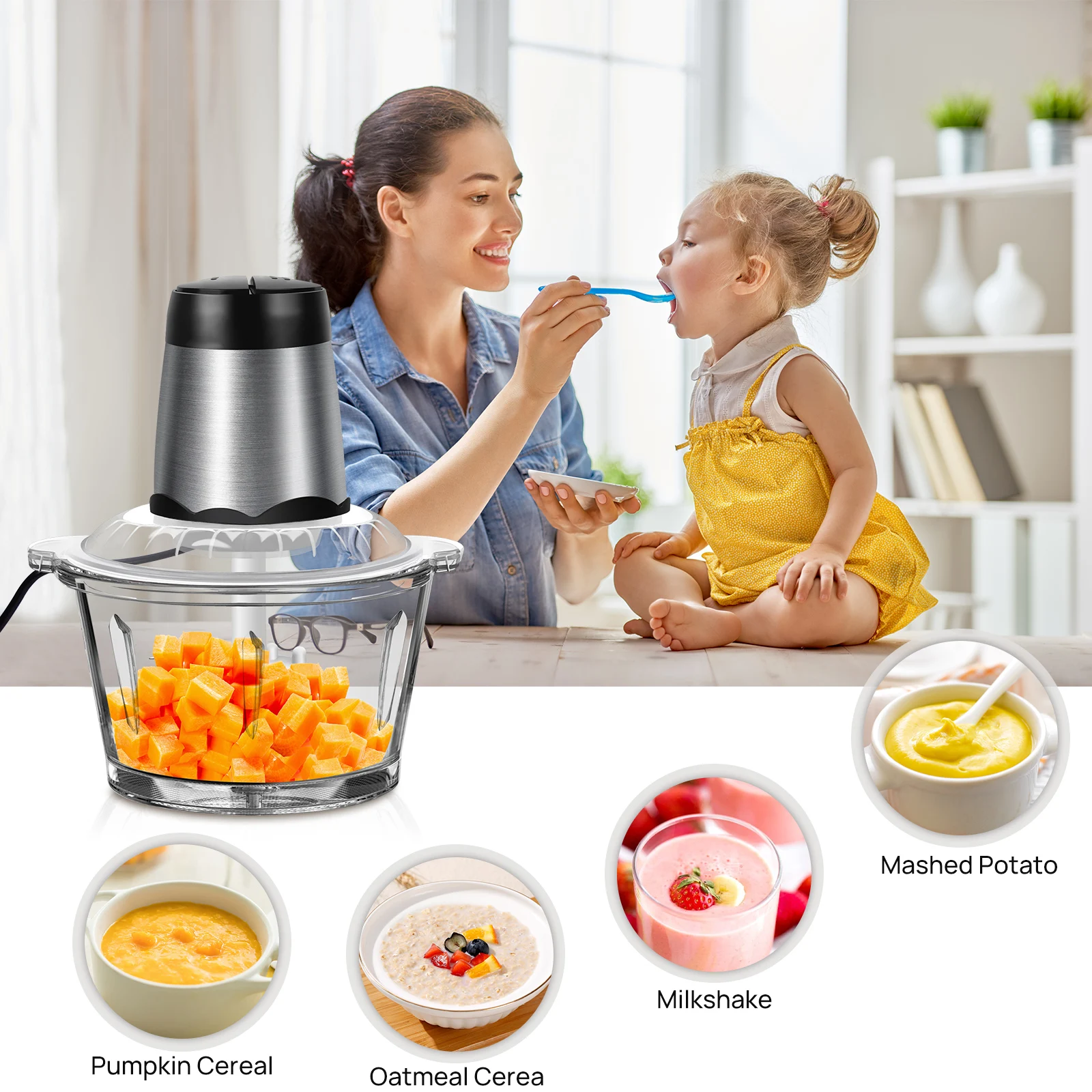 2L Elettrico Cibo Chopper Verdure Chopper Piccolo Robot Da Cucina Tritacarne Mixer Elettrico Dicer con 2 Velocità Tritacarne