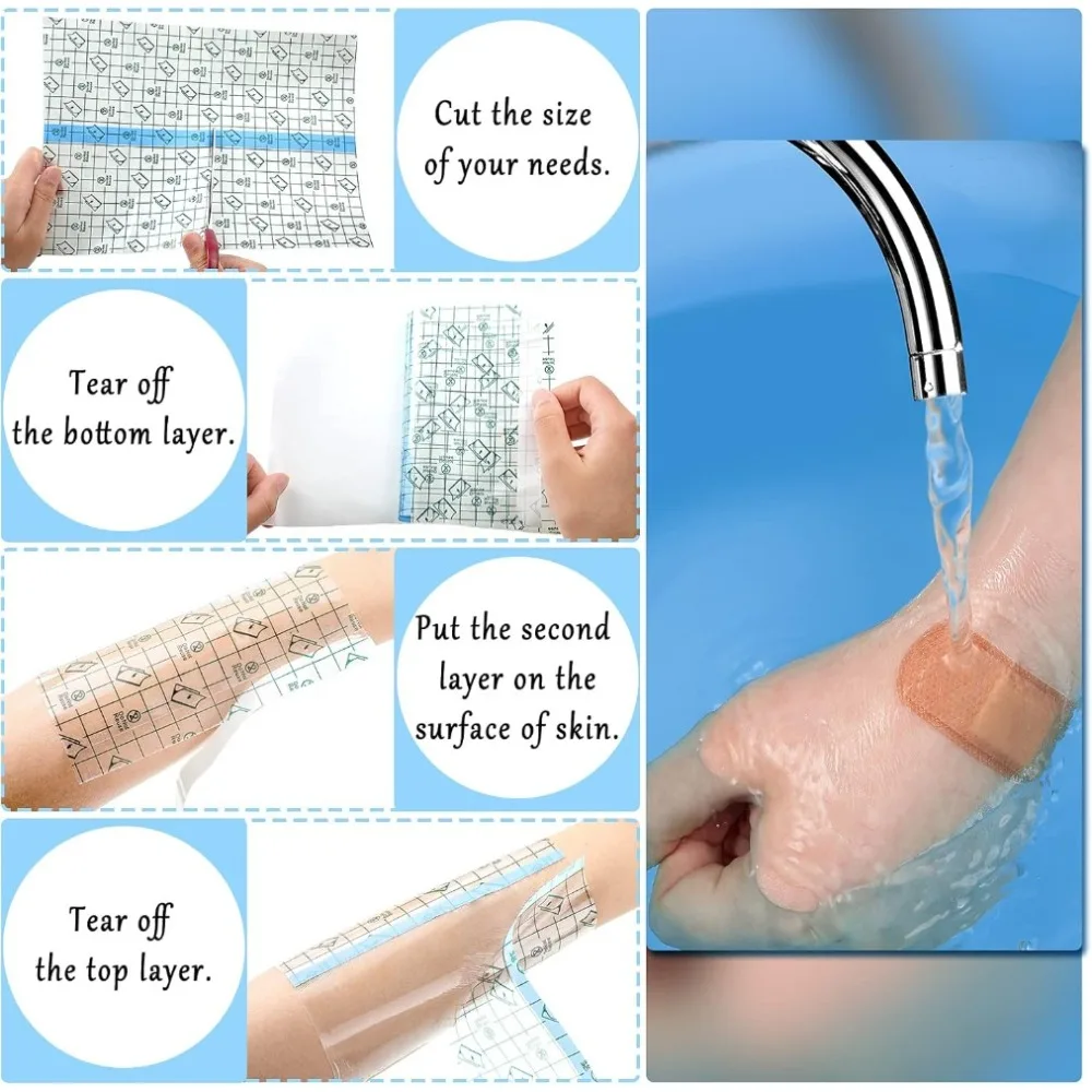Bendaggio adesivo elasticizzato impermeabile Pellicola protettiva trasparente trasparente per medicazione Nastro per benda di copertura usa e getta per tatuaggi Doccia