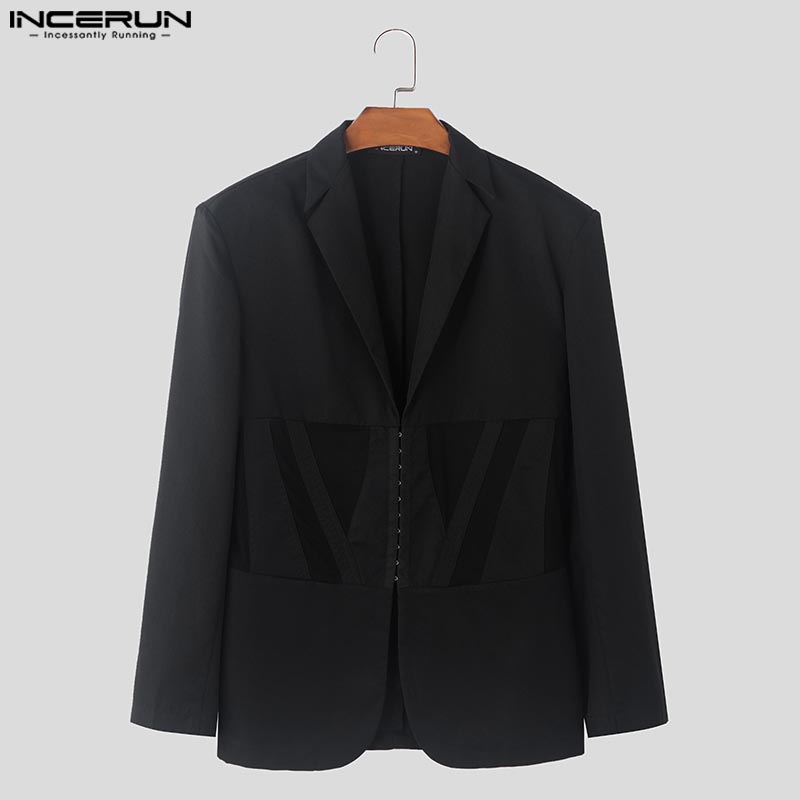 Tops de estilo informal a la moda INCERUN 2024 hombres guapos Patchwork malla pretina traje abrigo Sexy masculino sólido chaqueta de manga larga S-5XL