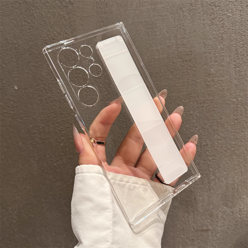 Funda de lujo ultrafina de silicona elástica mate con correa para la muñeca a prueba de golpes para Samsung S25 S24 S23 Ultra S25 Plus PC cubierta transparente dura