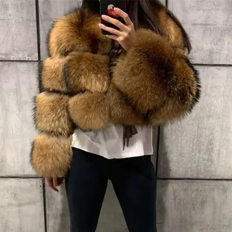 QUEENTINA Echter Waschbär-Pelzmantel für den Winter, neue Oberbekleidung für Damen, modische Jacke, hochwertige Kleidung, natürlicher Waschbär 2025