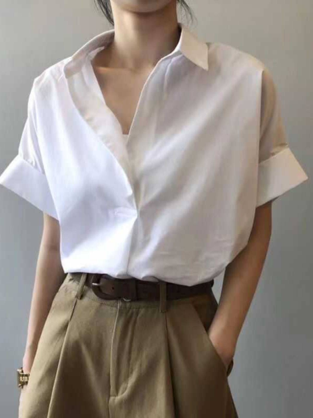 Csa Retro Preta de Manga Curta Solta para Mulheres, Csa Simples e Fina de Verão, Estilo Coreano, Estilo de Trabalho, Fi...