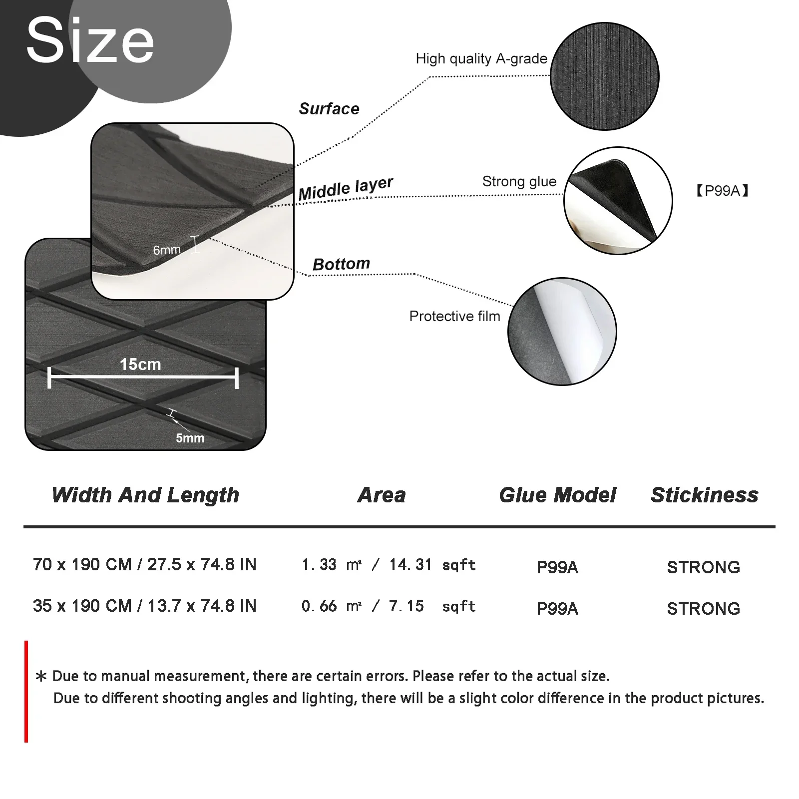 EVAフォームボートデッキマット,滑り止めパッド,ダイヤモンドパターンの刻印,マリンアクセサリー,フローリング,1900x350x6mm