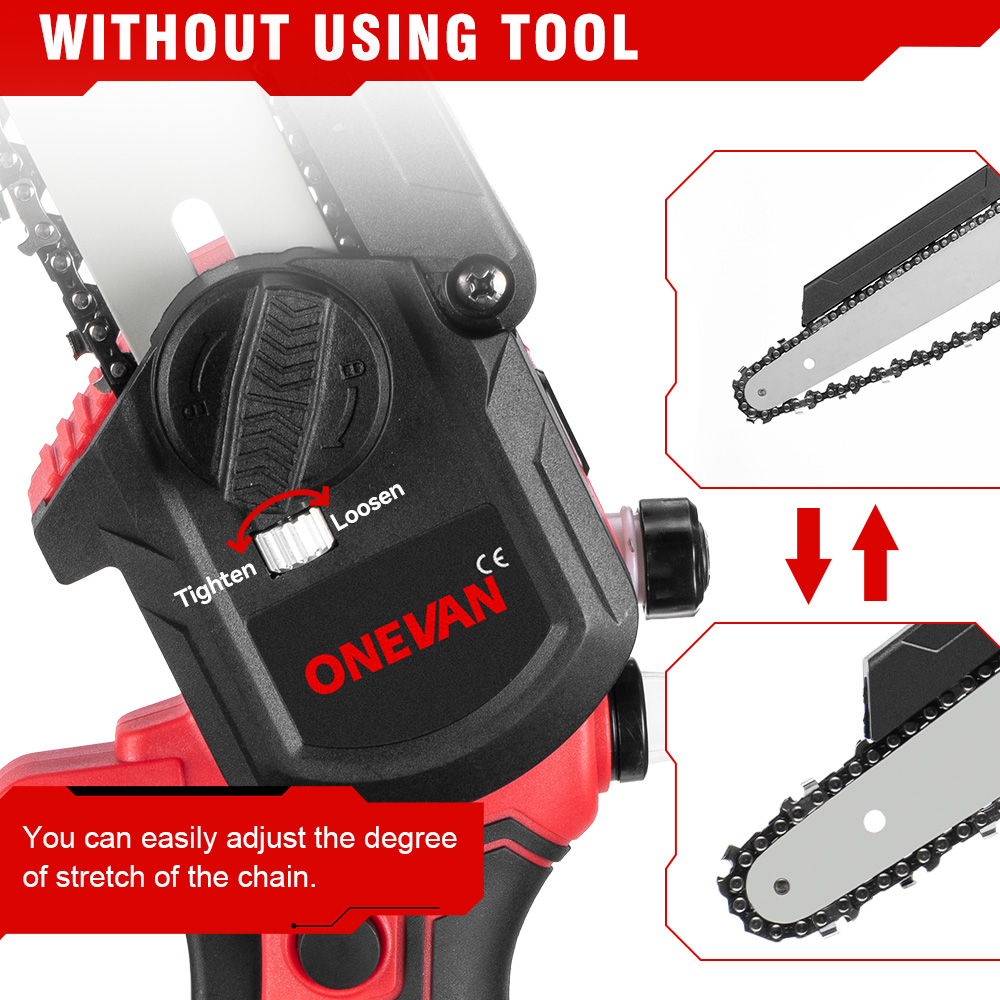 ONEVAN 4500W Borstelloze Elektrische Kettingzaag Draadloze Oplaadbare Handheld Snijden Hout & Pijp Power Tool Voor Makita 18V Batterij pin