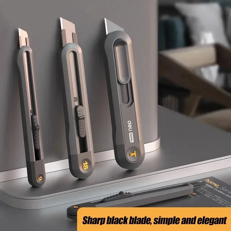 Cortadores de caja retráctiles con cuchillo multiusos a presión, cuchillas de acero con alto contenido de carbono de 9mm y 18mm, bloqueo automático, para suministros de oficina, papelería