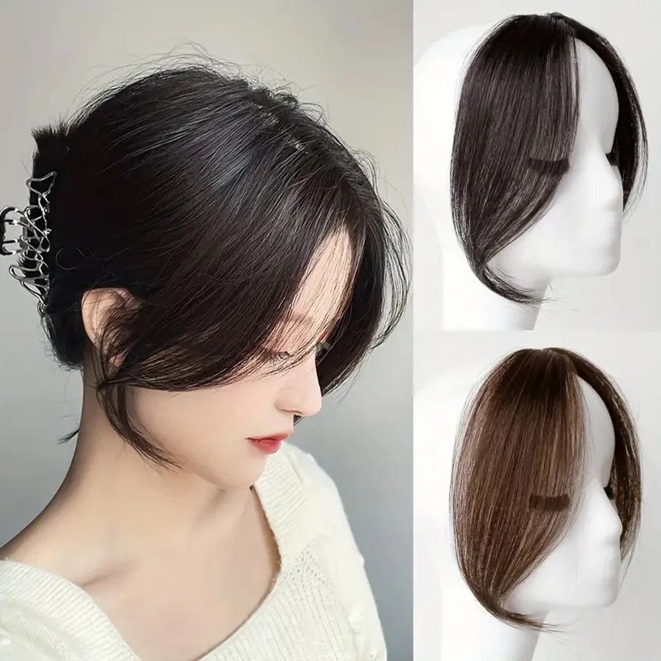Extensión de cabello sintético con flequillo lateral, 2 uds., Clip fácil en flequillo degradado, peluca con flecos sintéticos naturales sin costuras para mujeres y niñas