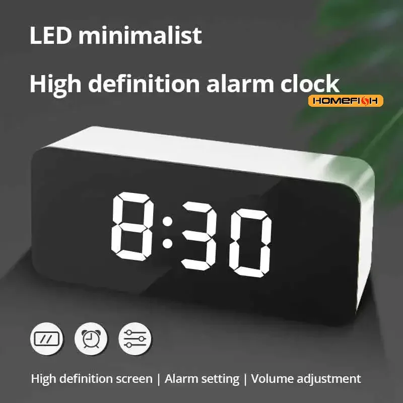 1Pc Orologio da tavolo a specchio a LED bianco Snooze Display Tempo Luce notturna Sveglia USB da tavolo Decorazioni per la casa