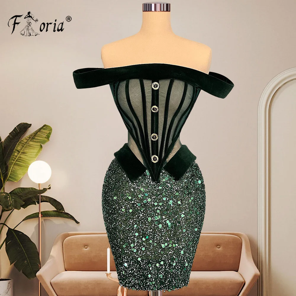 2 Stile elegante dunkelgrüne Pailletten Meerjungfrau formelle Abendkleider von der Schulter durchsichtig Perlen Ballkleid nach Maß 2024