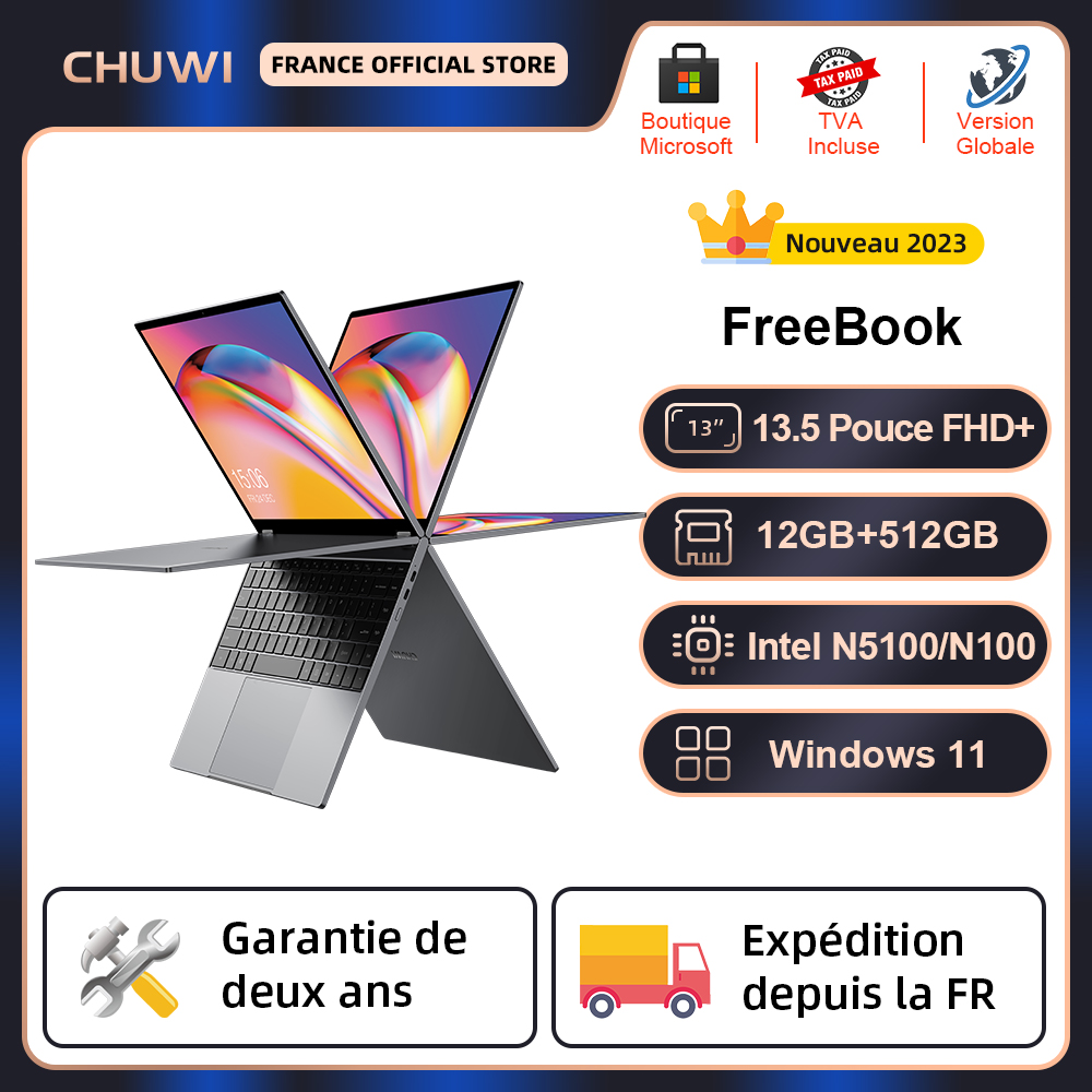 CHUWI-Tablette d'ordinateur portable FreePle360 °, écran tactile FHD 13.5 pouces, Windows 11, Intel Celeron N5100, façades Core 8 Go, 256 Go, prise en charge du stylet