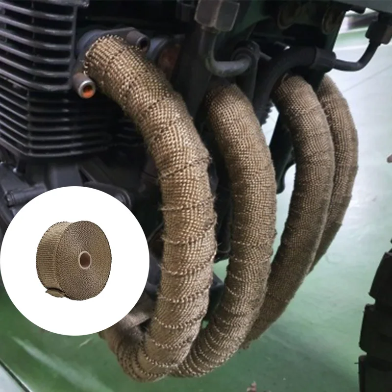 Motorcycle Thermal Tape Exhaust Heat Wrap Muffler Heat Shield High Temperature Insulation with Stainless Steel Ties 2.5cm*5m