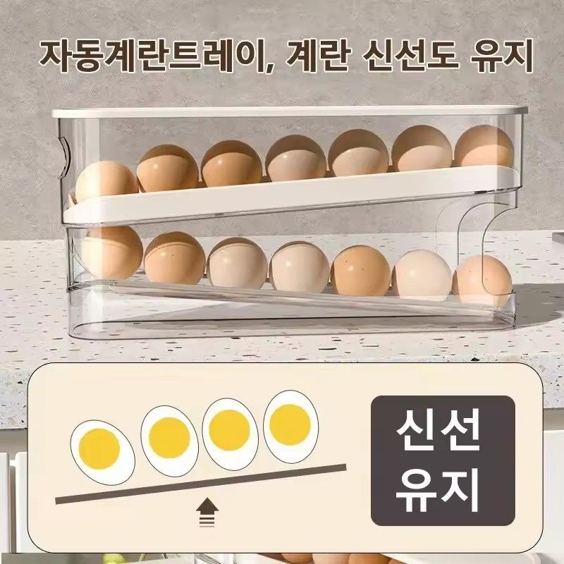 Double Automatic Slide Type Egg Carton Roller Refrigerator Side Door Kitchen Countertop Egg Storage Organizer Egg Holder