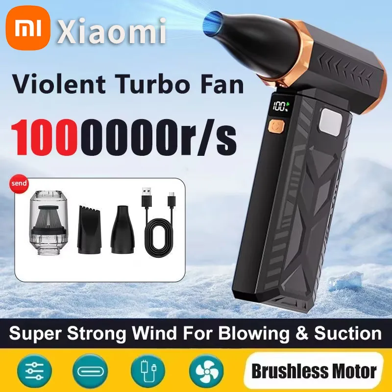 XIAOMI 2in1 Violent Fan 1000000RPM Super Powerful Air Blower Vacuum Blowing Suction For Dust Cleaner Brushless Turbo Strong Wind