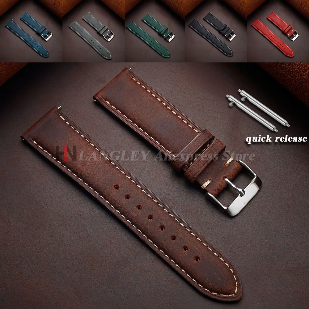 Correa de reloj de cuero de vaca 14mm 16mm 18mm 20mm 22mm 24mm para Samsung Galaxy Watch 7/6/5/4 pulseras de liberación rápida marrón Vintage