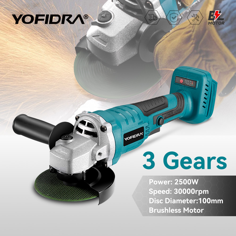 Yofidra 2500 W 100 mm bürstenloser Winkelschleifer 3 Gänge Akku-Schneiden Polieren Holzbearbeitung Elektrowerkzeug für Makita 18 V Akku