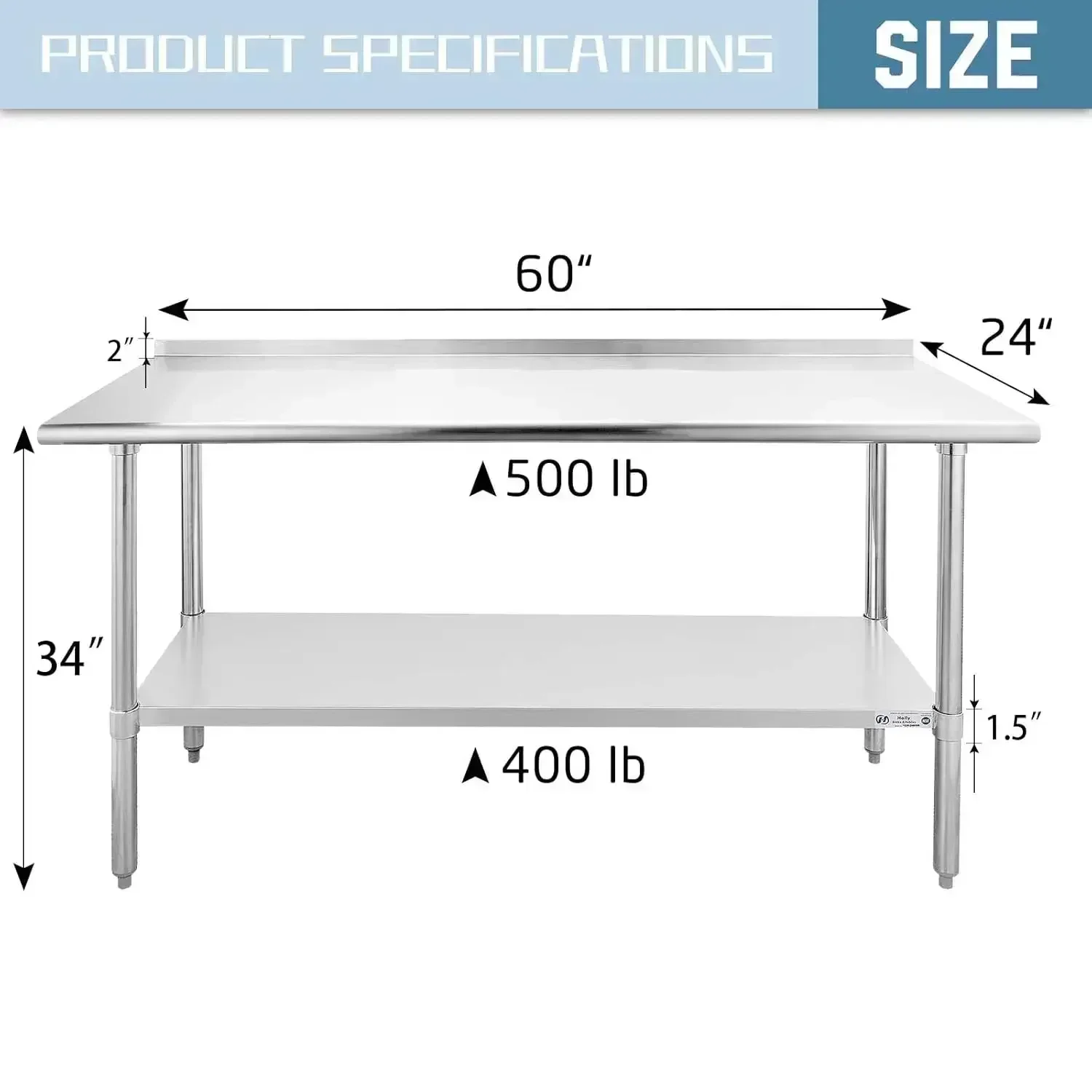Stainless Steel Table for Prep, NSF Commercial Heavy Duty Table with Undershelf and Backsplash for Restaurant