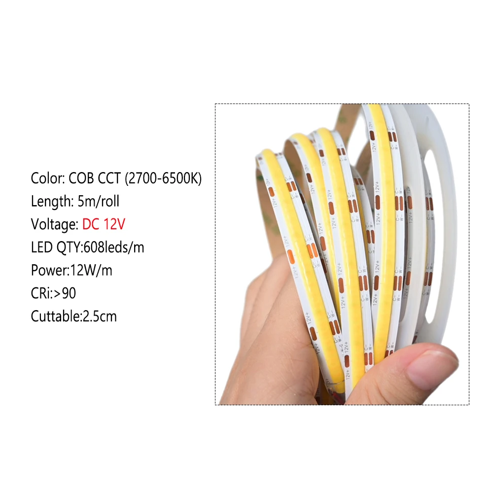 Tira de luces LED Tuya Zigbee COB CCT, 12V, 2m, 3m, 5m, 10m, lámpara decorativa Flexible regulable para armario, asistente de Google Alexa