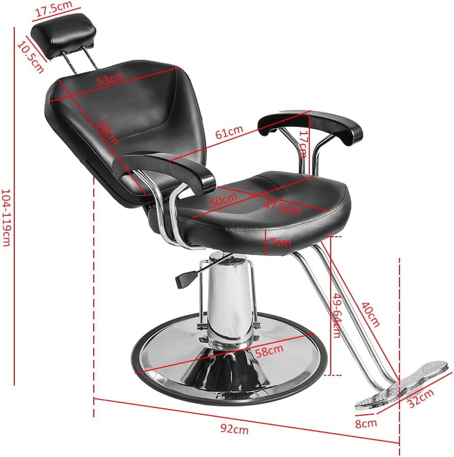 Sillón Peluquería Barbería Maquillaje Tapizado PU Giratorio 360 grados Ajustable Color Negro Hidráulica