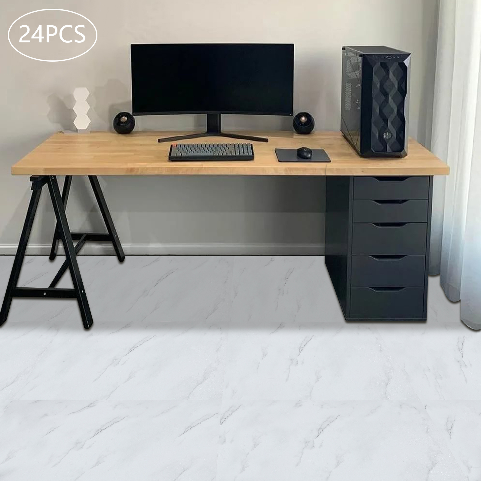 24 peças 60 cm x 30 cm piso autoadesivo de pvc-padrão de pedra branca, alta qualidade, decoração, piso