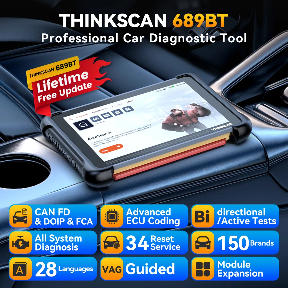 THINKCAR THINKSCAN 689BT OBD2 диагностический инструмент пожизненное бесплатное обновление DOIP CANFD двунаправленное кодирование ЭБУ активный тест 34 сброса автосканер