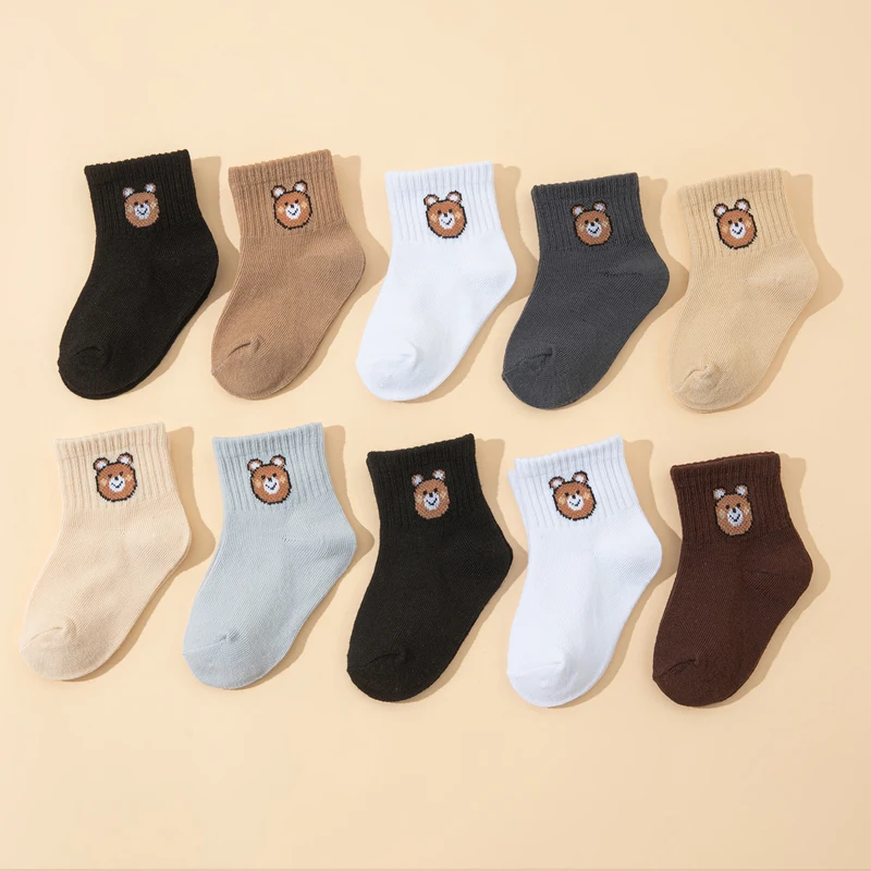 10 pares de calcetines cortos elásticos informales a media pantorrilla con bonito osito, calcetines para bebés, calcetines para niños, calcetines para niñas, calcetines para niños