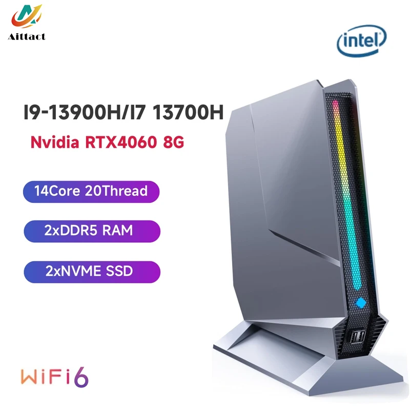 Nvidia RTX4060 GDDR6 8G Настольный мини-игровой компьютер Core i9-13900H 13-го поколения Gamer Mini PC Windows11 Pro 64 ГБ DDR5 1 ТБ NVME PCIE