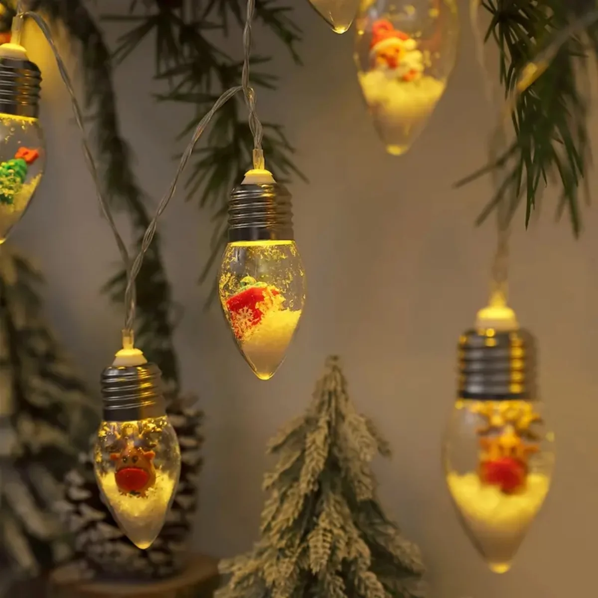1pc10/20 LED Natale Palla di neve Lampadina trasparente Luci della stringa con Natale Babbo Natale Pupazzo di neve Albero Regali Mix Luce alimentata a batteria
