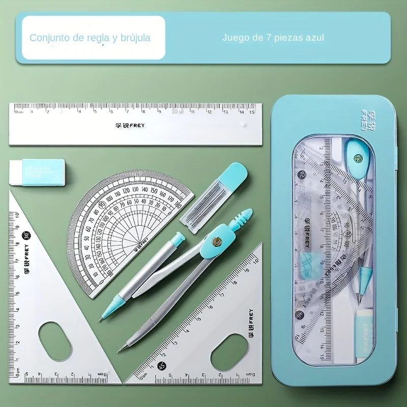 7Pcs/Set Ruler Compass Pencil Set Geometry Math Student Drawing Stationery Mathematical for Boy Girl Gift Kawaii School Supplies