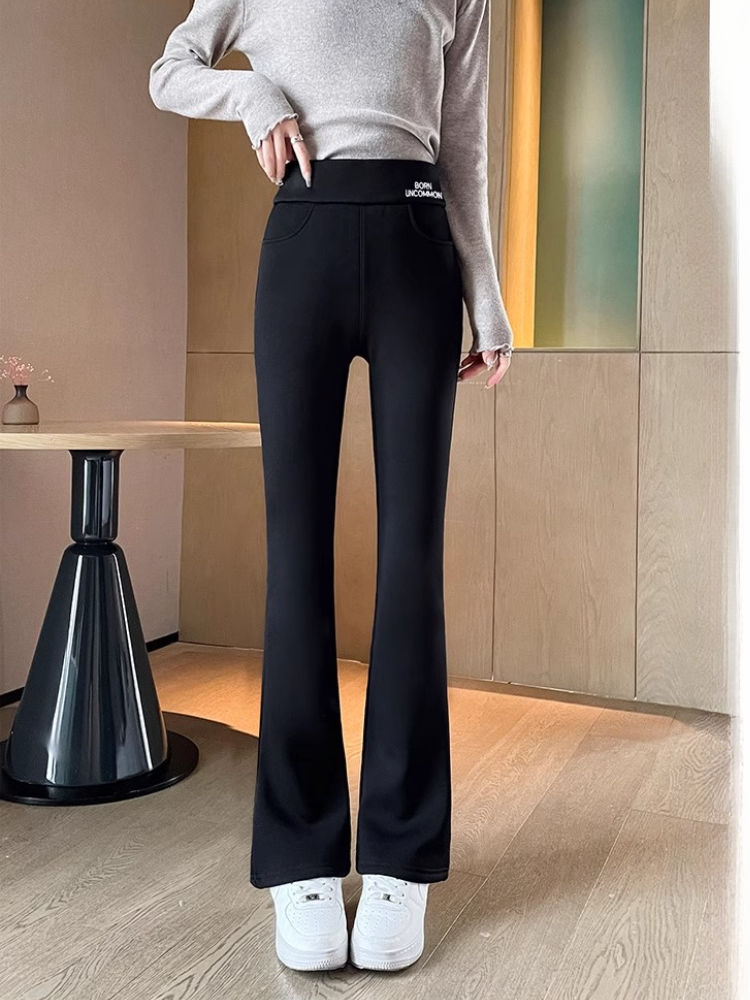 2024 Fleece Letter-Printing Embroidered Women's Pants New Slightly Flared Wide Leg Pants Thickened Outer Wear Cotton Pants