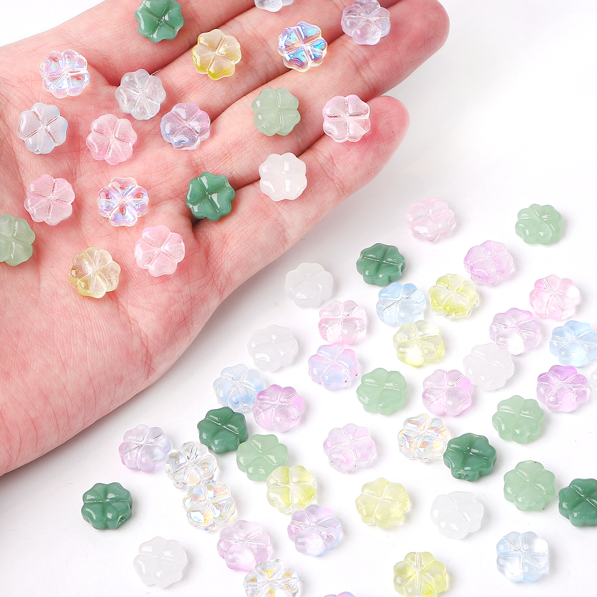 About20Pcs แก้วสี่ใบดอกไม้ลูกปัดกระจัดกระจายลูกปัดทําด้วยมือ DIY ทําสร้อยข้อมือคู่,สร้อยคอ,ต่างหู,เครื่องประดับ Acces