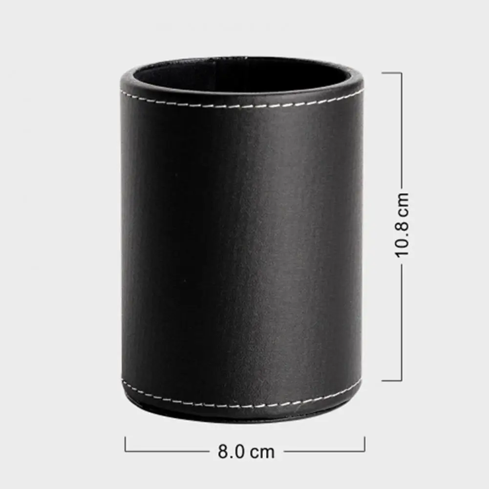 Pen Container Large Capacity Simple Style Compact Size Save Space Faux Leather Round Pen Holder Desktop Stationery Storage Box