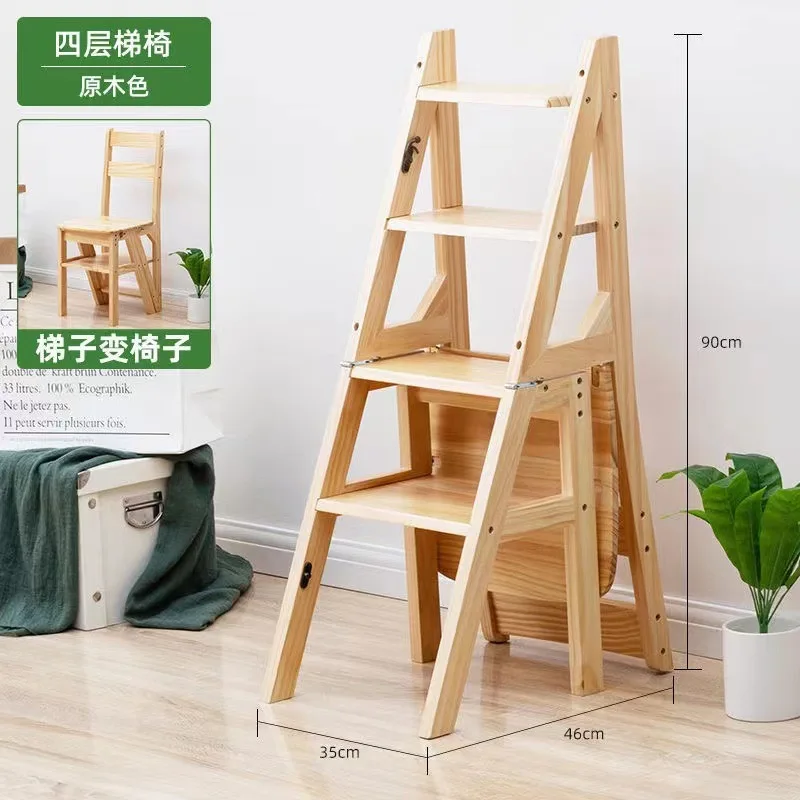 Sedia con scaletta in legno massello Sedia con scaletta per uso domestico Sgabello con scaletta pieghevole a doppio uso Scala a pedale per arrampicata interna multifunzione