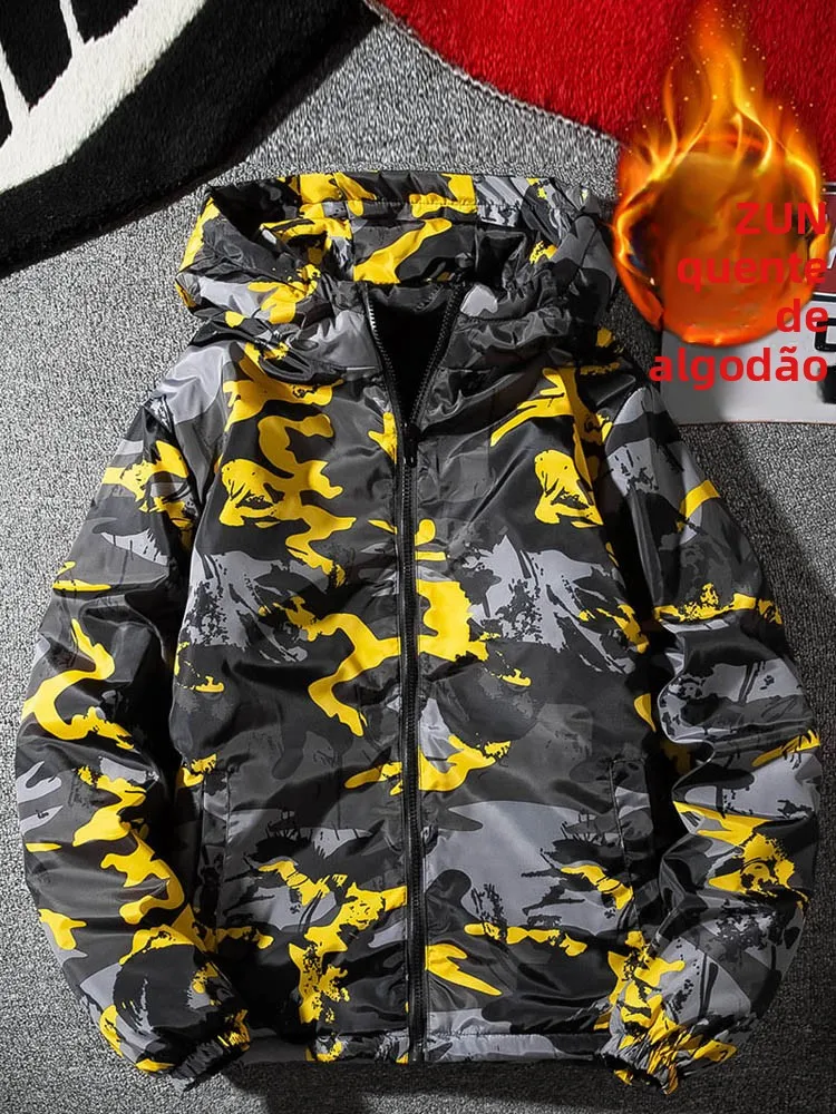 Jaqueta de Aodão Camuflada de Inverno Fina para Homens Resistente a Manchas e Quente Moda Jovem com F de Zíper Ajuste P...