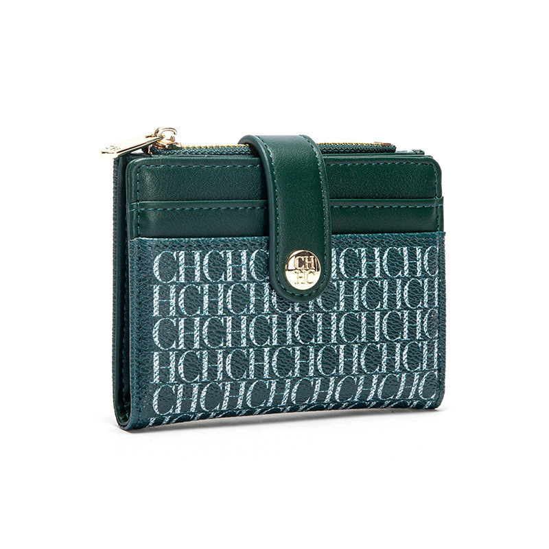 CH-Luxury Brand Classic Retro Square Design Card Case para Mulheres, Botão de Moda, Dobrável Clássico, Clipe de Dinheiro, Compacto, Leve, Luxo
