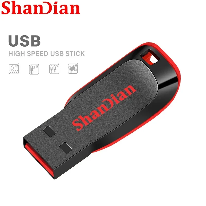 Unidad flash USB genuina de alta velocidad SHANDIAN, unidad de bolígrafo negra de 128GB con llavero adicional, memoria de 64GB, 32GB, regalo de negocios, 16GB