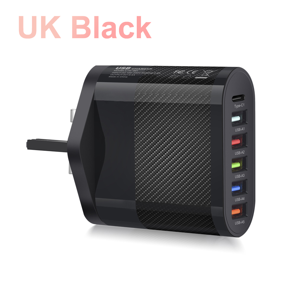 6 Ports USB Typ C Ladegerät PD Schnellladeadapter Quick Charge3.0 für iPhone Samsung Xiaomi Huawei Telefon Wandladegerät Stecker # 3